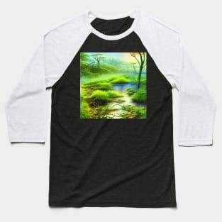 Landscape Painting with Tropical Plants and Lake, Scenery Nature Baseball T-Shirt